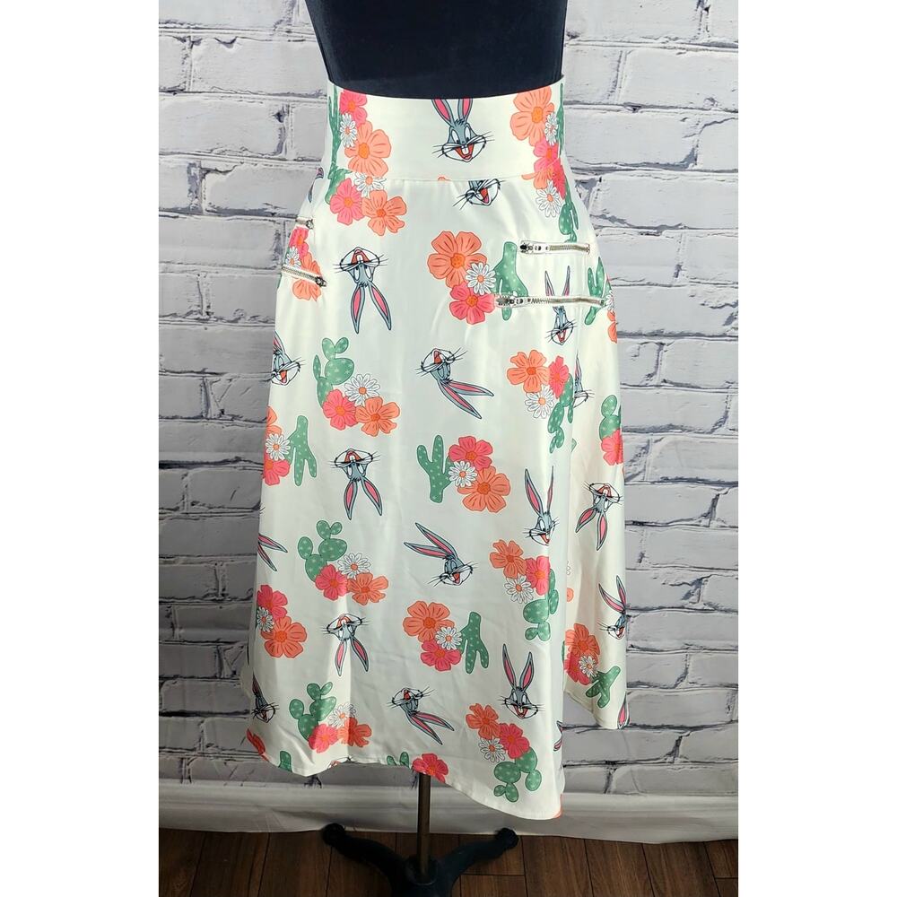 Unique Vintage Skirt Women's 1x Looney Tunes Bugs Bunny Cactus Circle Midi